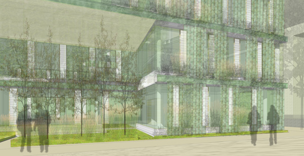 Detail view of the external greenn walls on the supergreen workplace