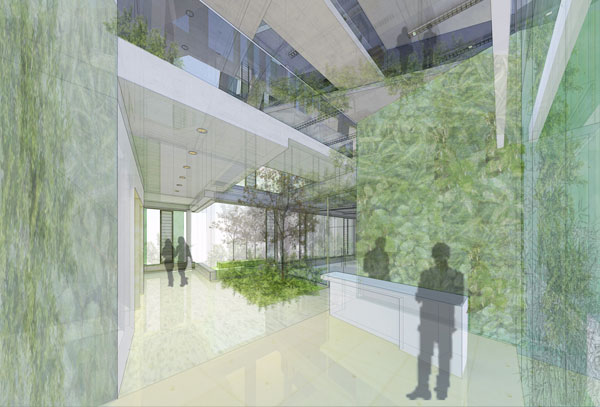 View of a green wall in the entrance to the supergreen workplace prototype office