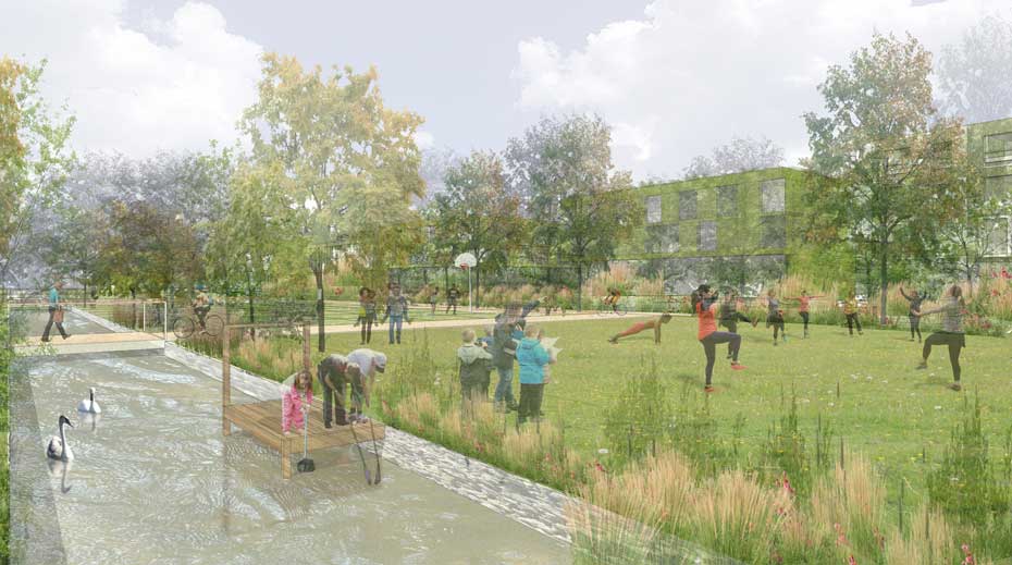 Heath Park Runcorn Masterplan view from linear park